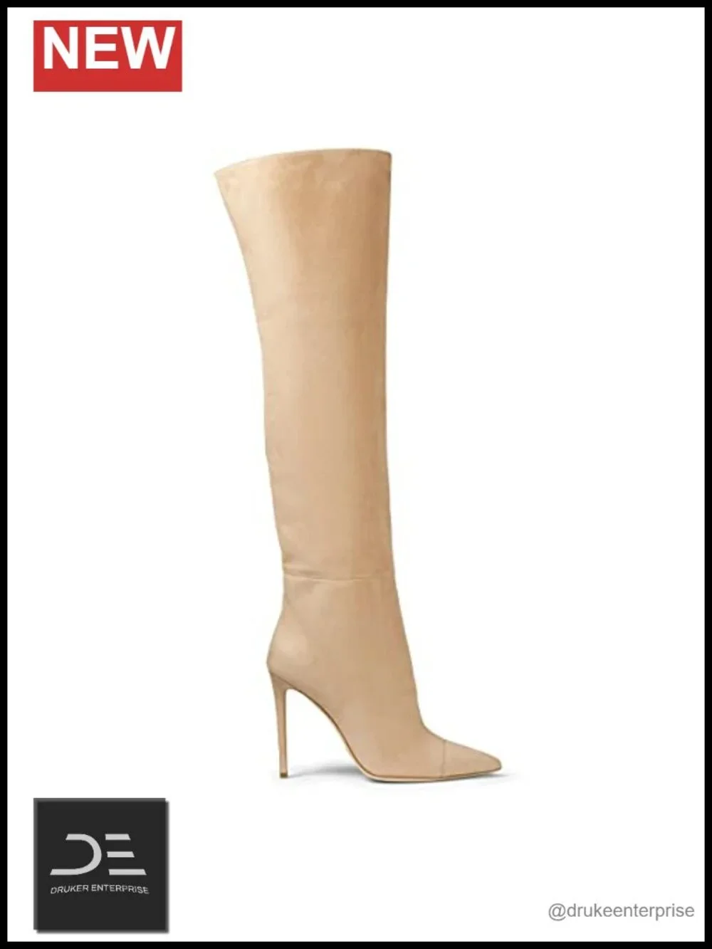 Women's Over the Knee Suede Leather Stiletto Heel Boots Rhinestone Slip-On 12cm